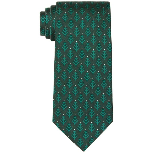 Tommy Hilfiger Men's 3'' 100% Silk Neck Tie, Green Christmas Trees, One Size - Picture 1 of 1